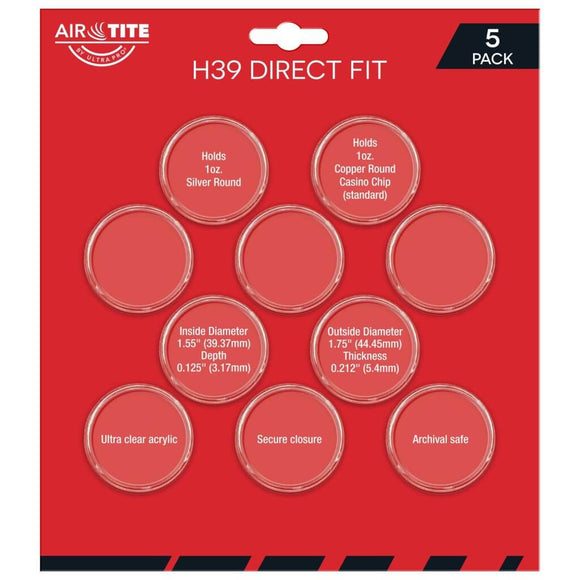 Ultra Pro Coin Capsules - Air-Tite H39 Direct Fit Holder 5-Pack