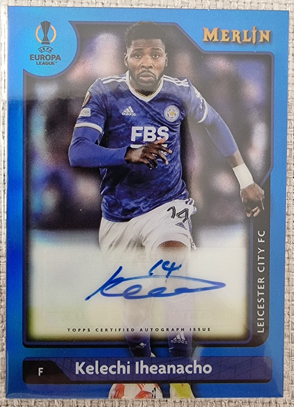 Kelechi Iheanacho #/75- 2021-22 Topps Merlin Chrome Soccer Blue Refractor Auto