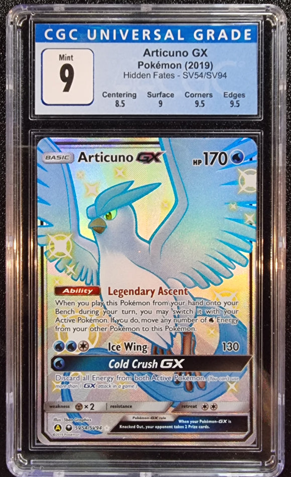 Articuno GX - Pokemon Hidden Fates FULL ART SHINY Ultra Rare #SV54/SV94 - CGC 9