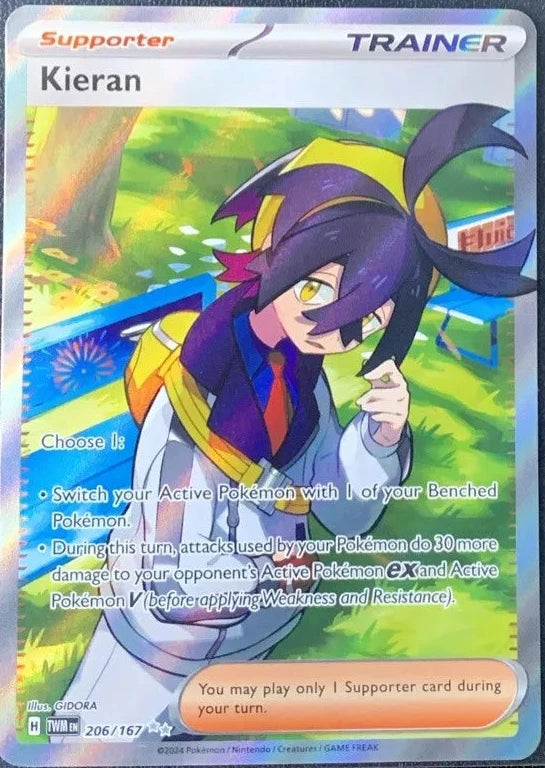 Kieran Trainer - Pokemon Twilight Masquerade FULL ART Holo Foil Ultra Rare #206/167