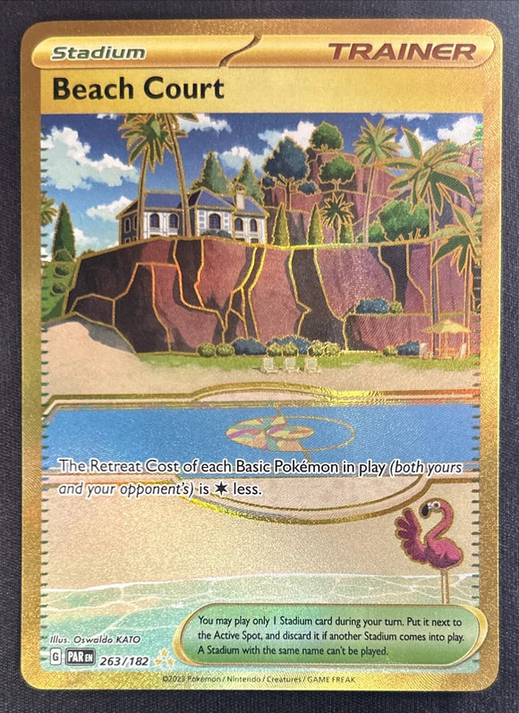 Beach Court Trainer - Pokemon Paradox Rift FULL ART GOLD Hyper Rare #263/182