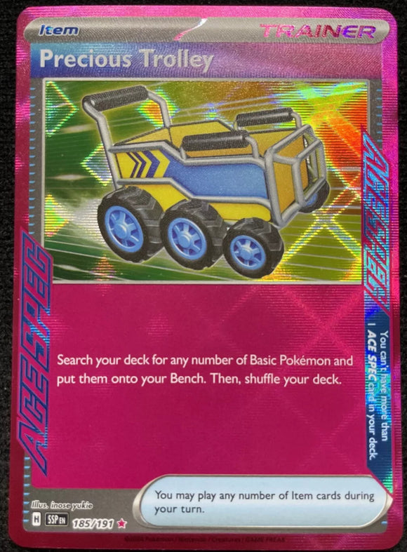 Precious Trolley - Pokemon Surging Sparks FULL ART Holo Pink ACE SPEC Rare #185/191