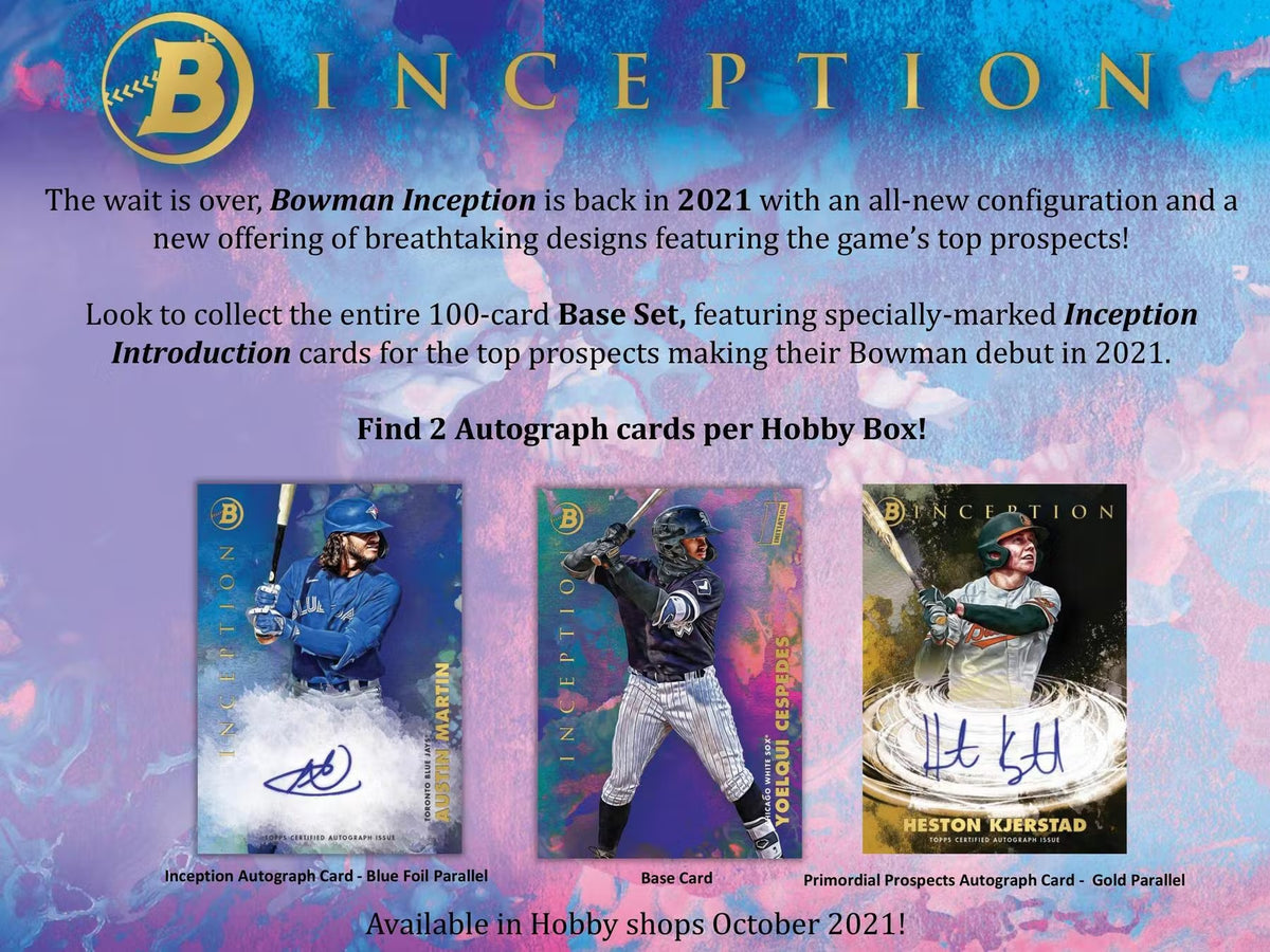 2021 Topps Bowman Inception MLB Baseball cards Hobby Box The