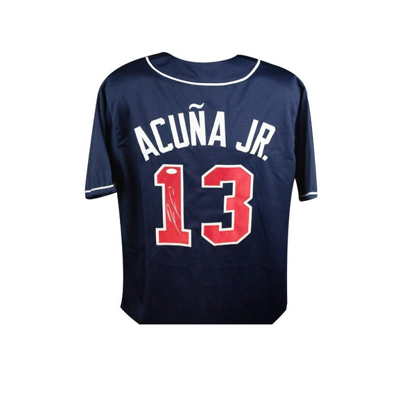 Autographed/Signed Ronald Acuna Jr. Atlanta White Baseball Jersey